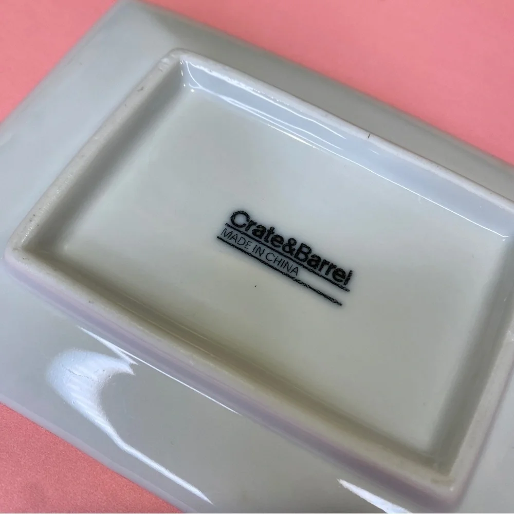 Crate & Barrel White Textured Spotted Rectangular Single Serving Appetizer Plate